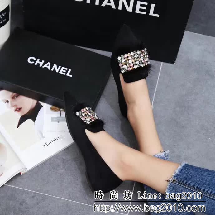 CHANEL香奈兒 2018秋冬新款 美水晶彩鑽 頂級貂毛 尖頭女單鞋 QZS2424